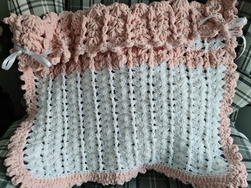 Christine M, pram baby blanket, crochet.